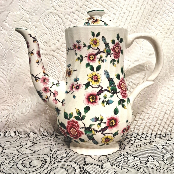 Floral Ceramic Teapot with Pink and Yellow Accents - Picture 1 of 7